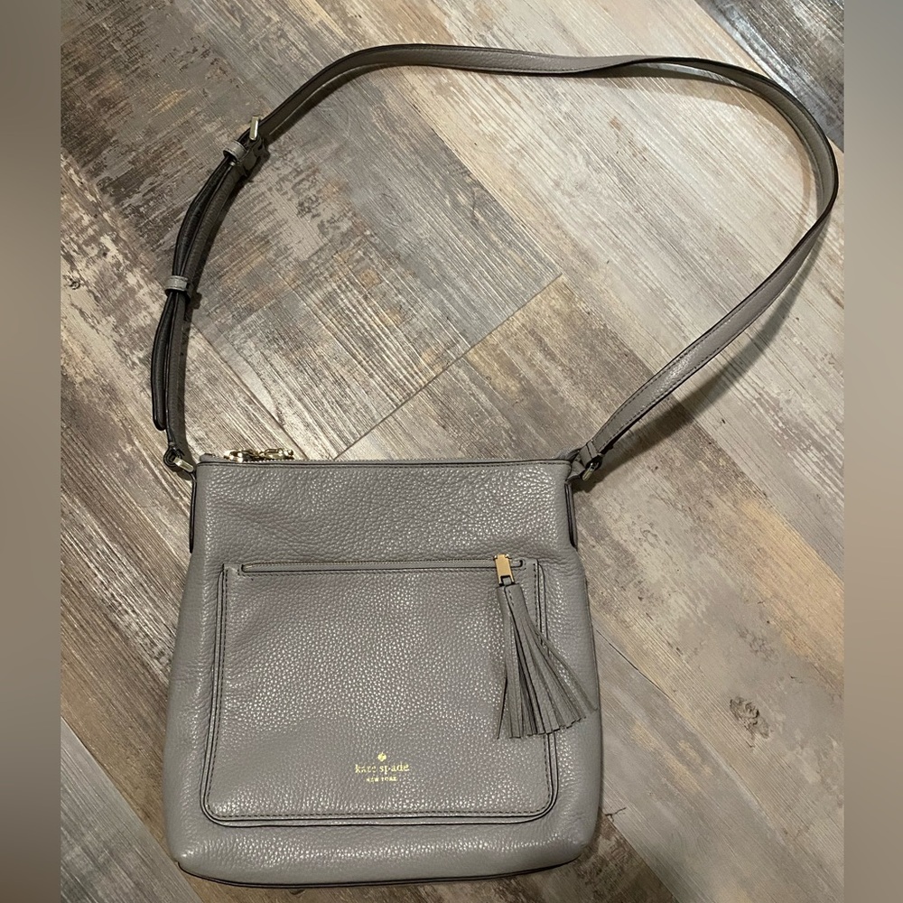 kate spade Gray Leather Crossbody Bag with Tassel